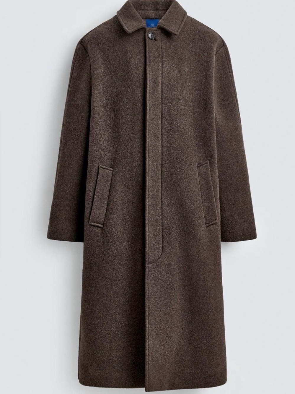 Zara Men's Dark Brown Single-Breasted Wool Pea Coat